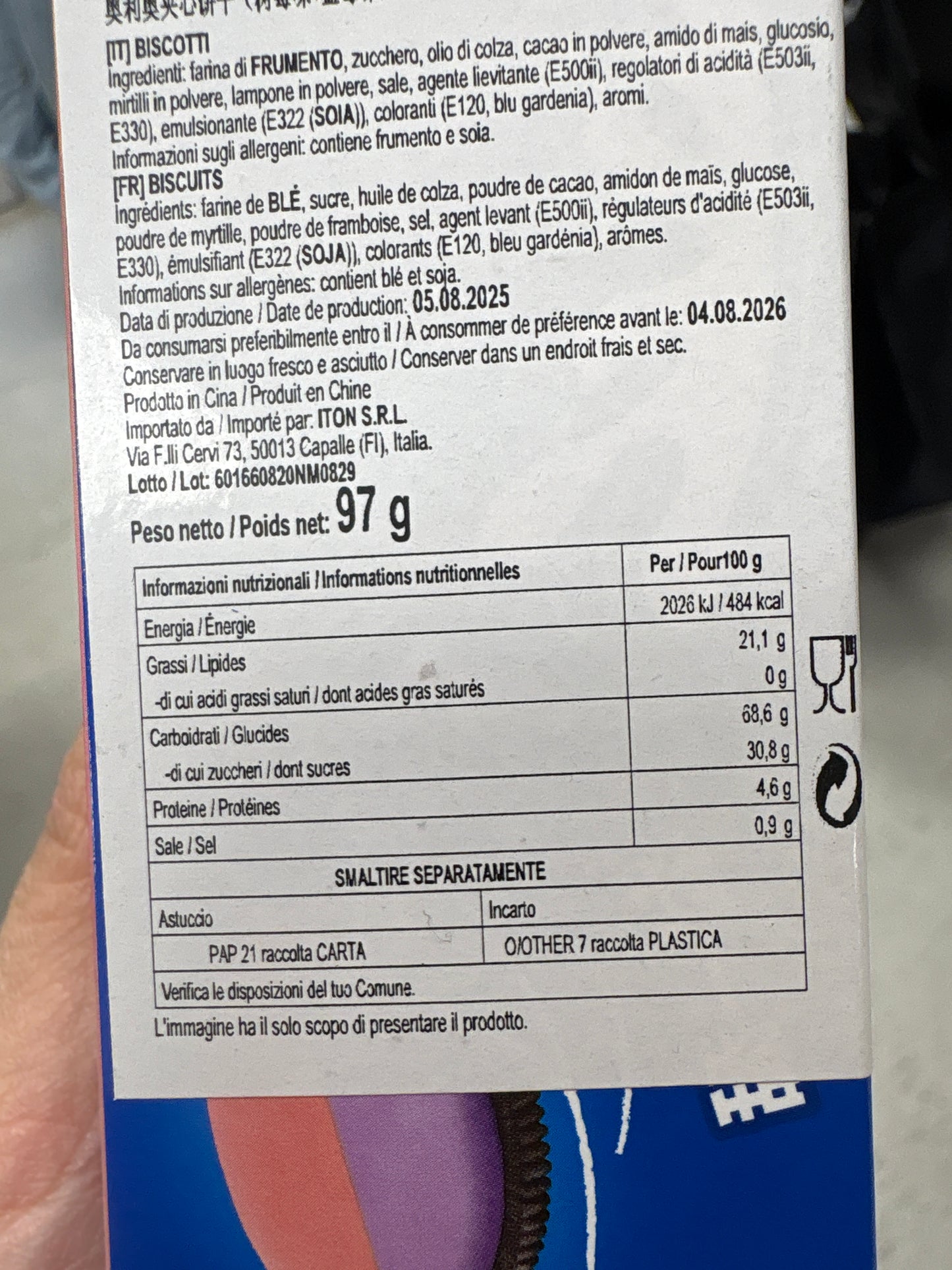 Oreo lamponi e mirtillo (97g)