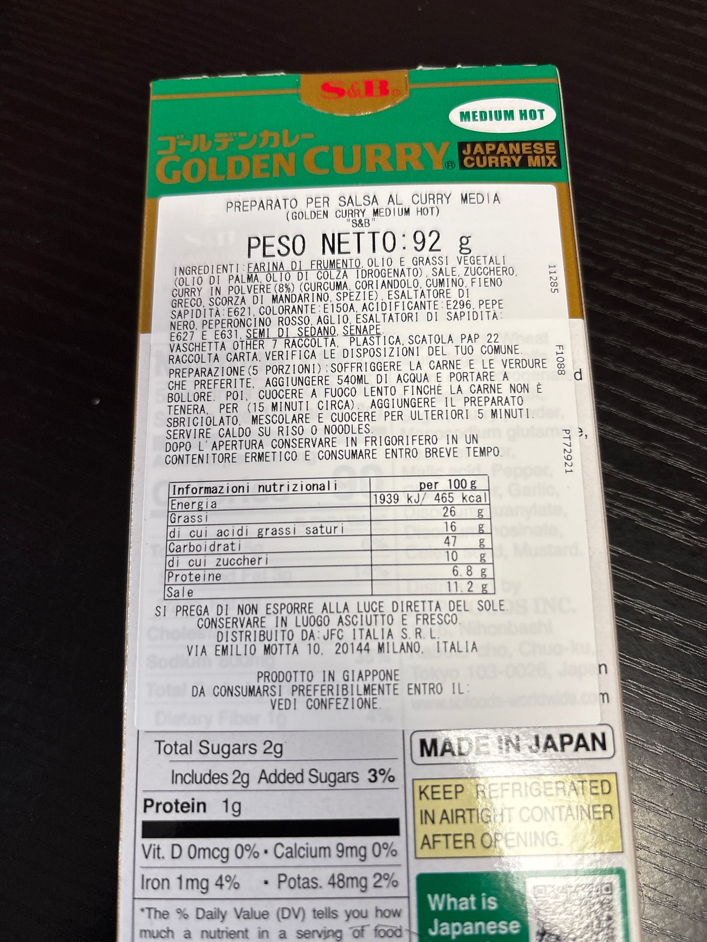 Curry in cubi piccolo medium hot (92gr-5 porzioni)