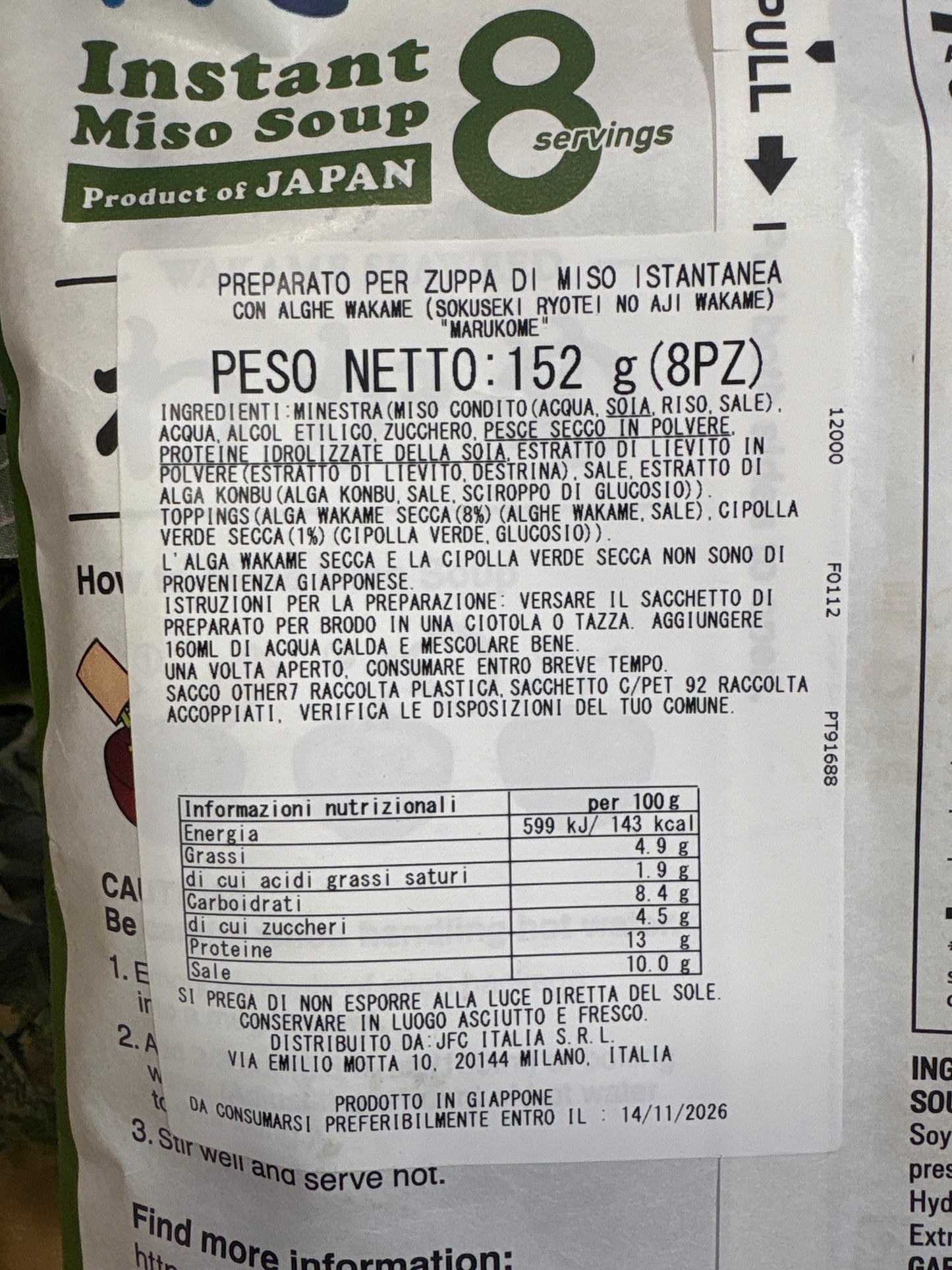 Zuppa di miso original istantanea alghe e cipollotti (152g)